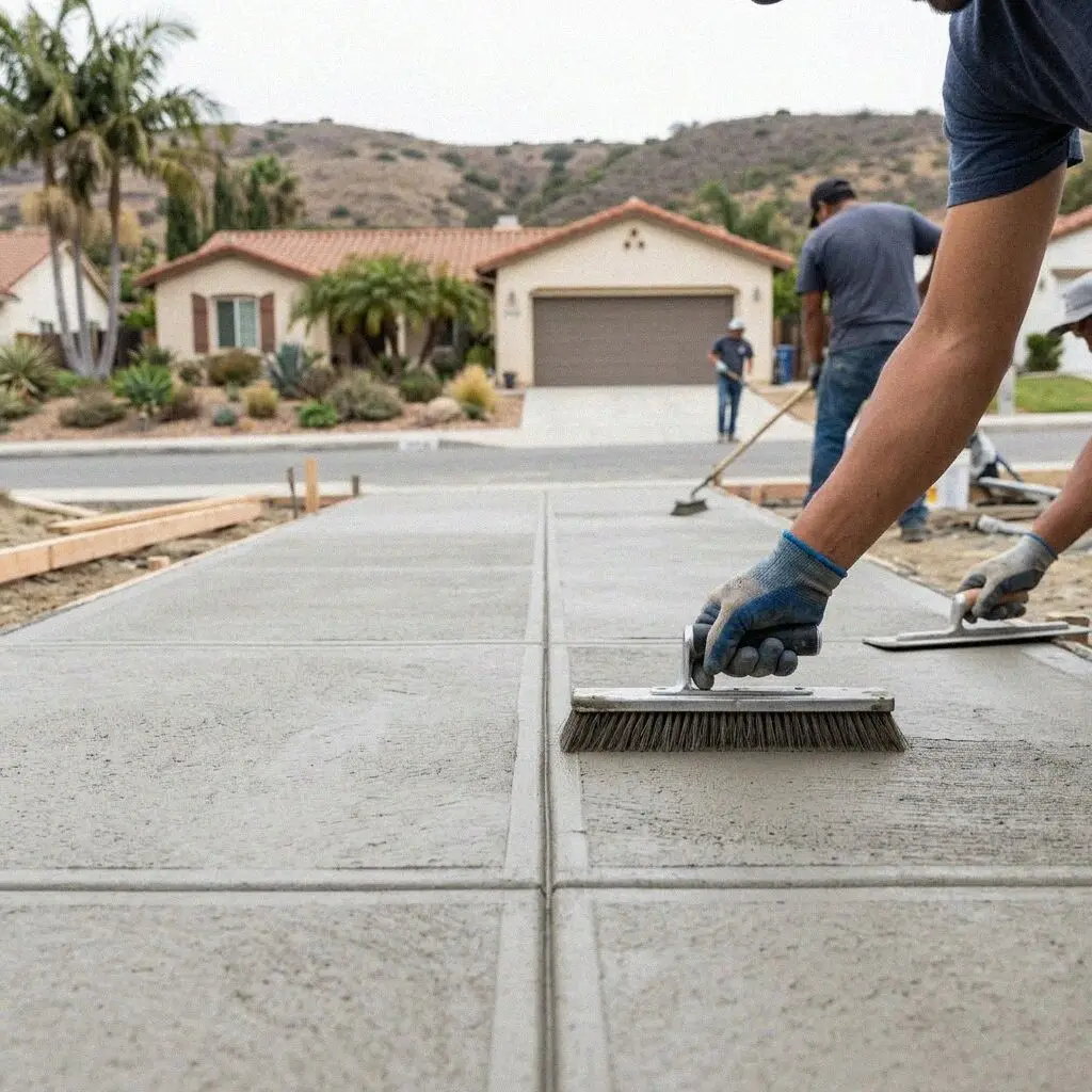 Laser level being read against a form board on a Torrance driveway