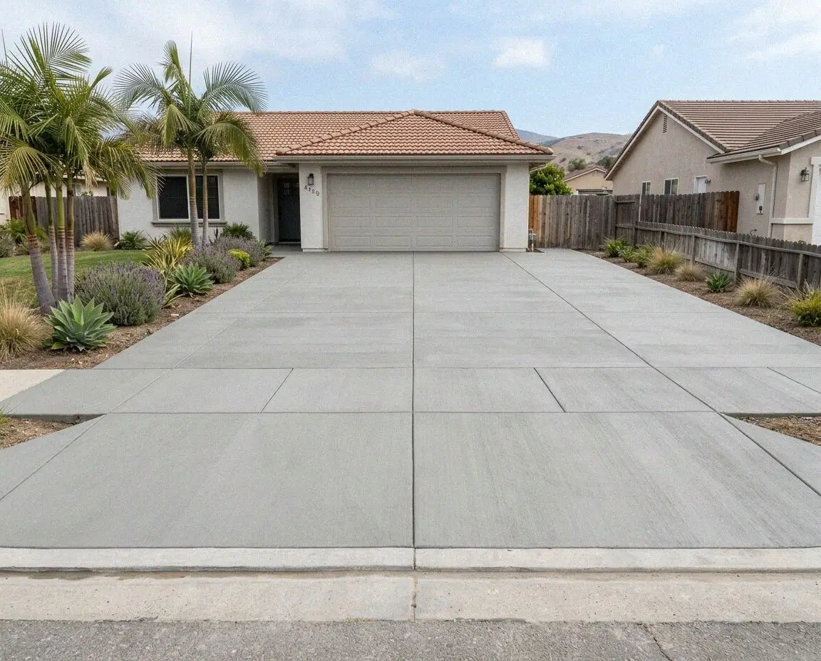 Newly poured concrete driveway sloping to the street at a Torrance home