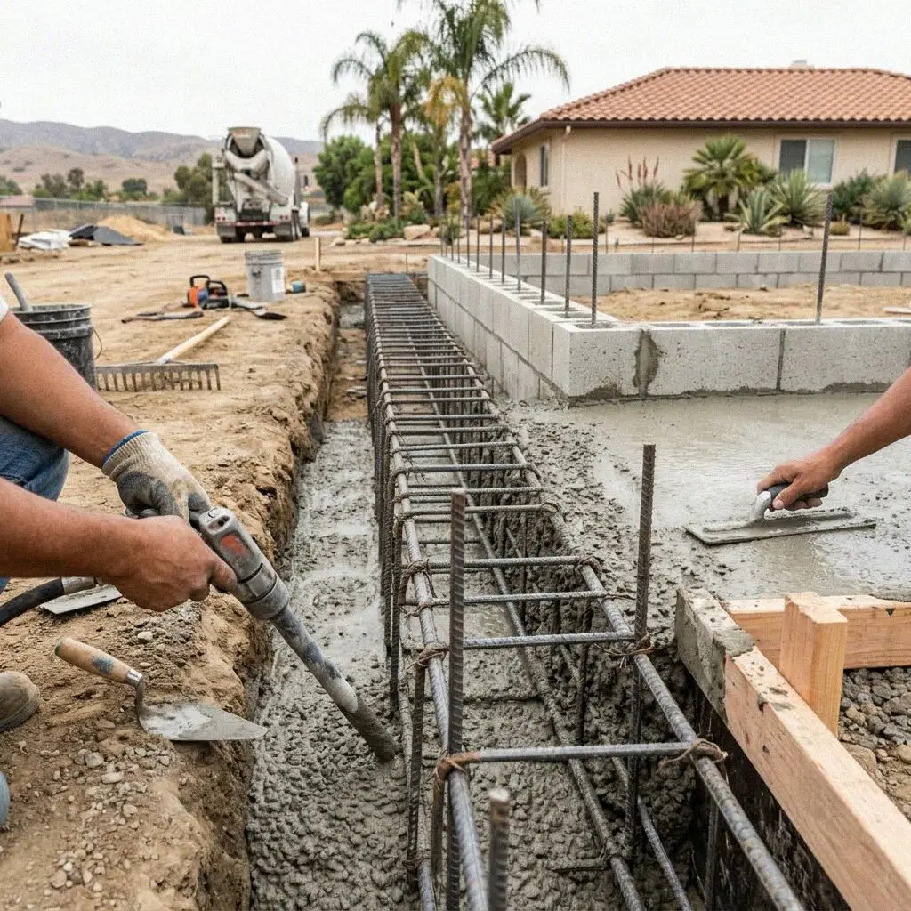 Rebar dowels epoxied into the old footing of a Torrance house