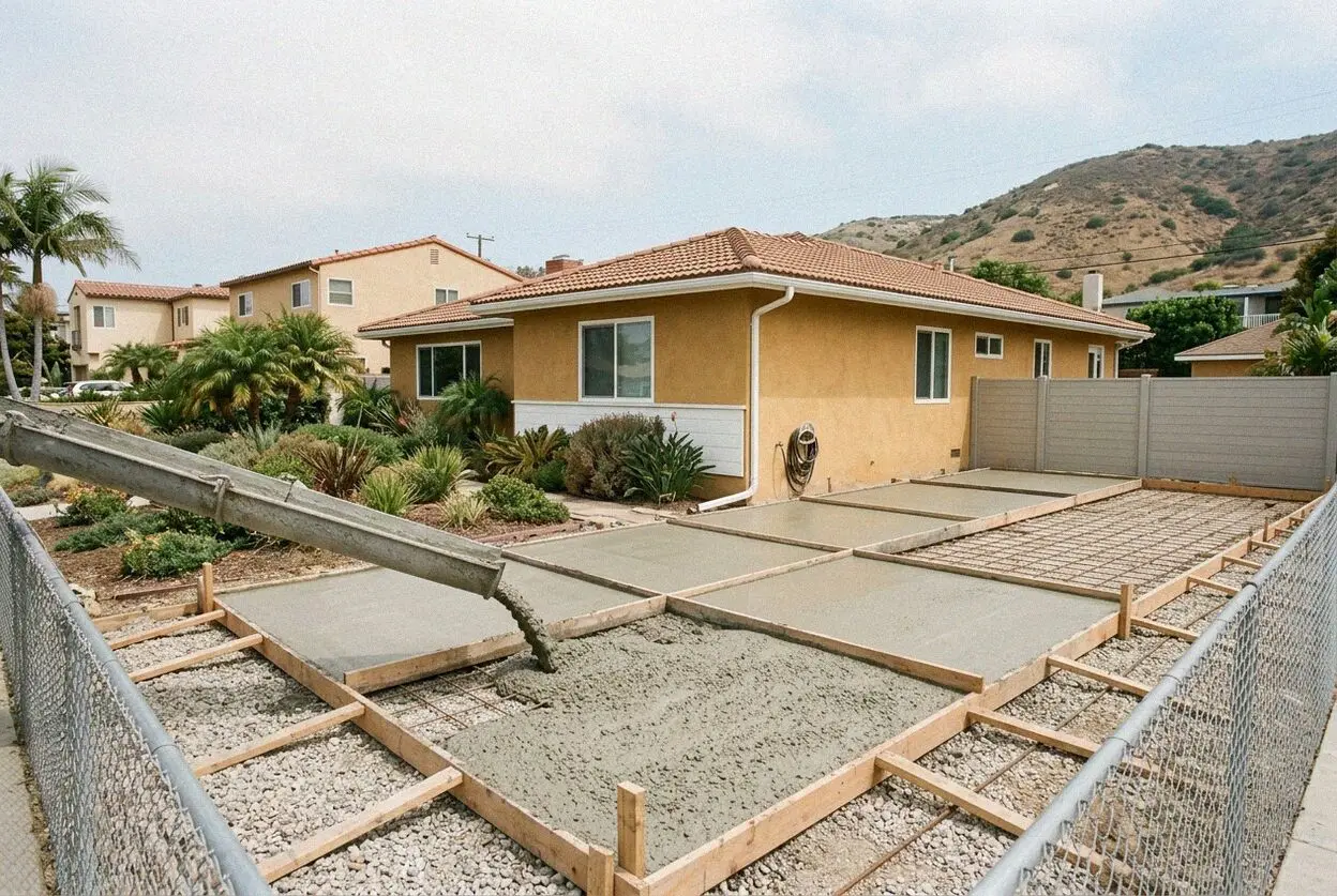 Driveway pour at a rebuilt house in the Tree Section of Manhattan Beach