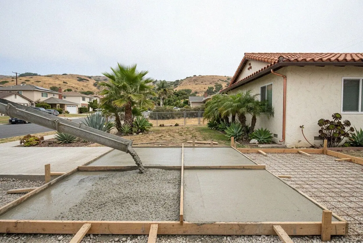 New shared concrete driveway between townhomes in North Redondo Beach