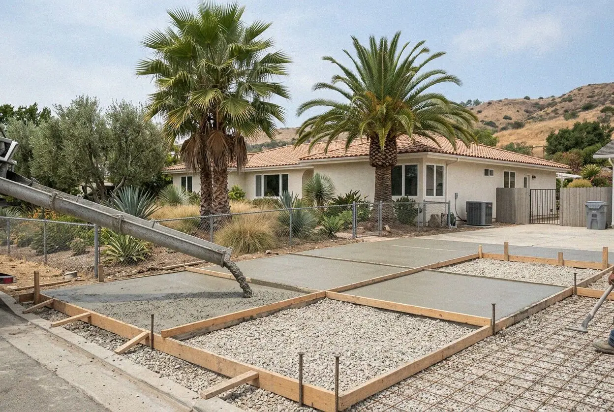 New concrete drive to a barn at a ranch house in Rolling Hills Estates