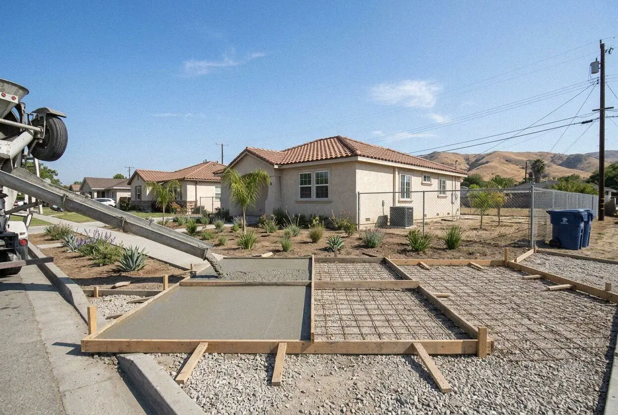 New concrete drive running the length of a lot in South Gate