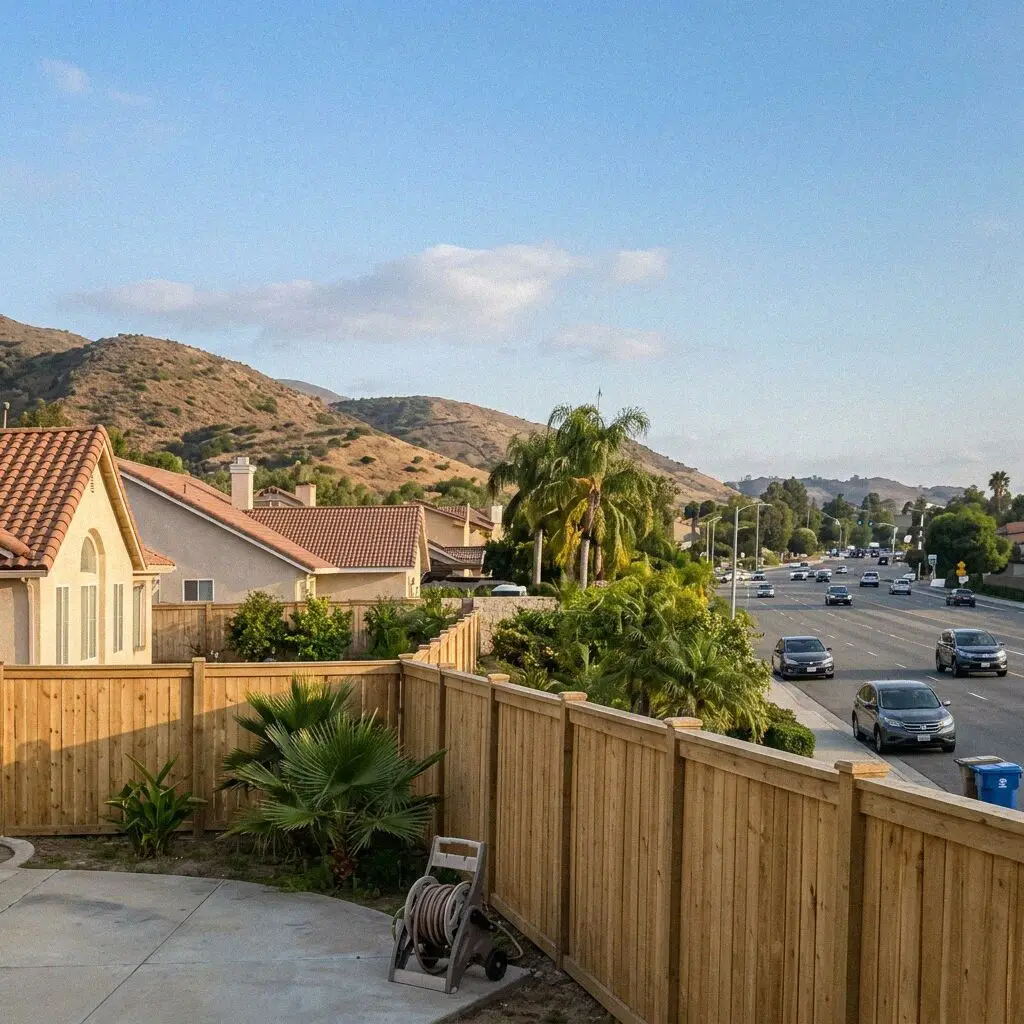 A street of 1950s tract homes in West Torrance, hills behind