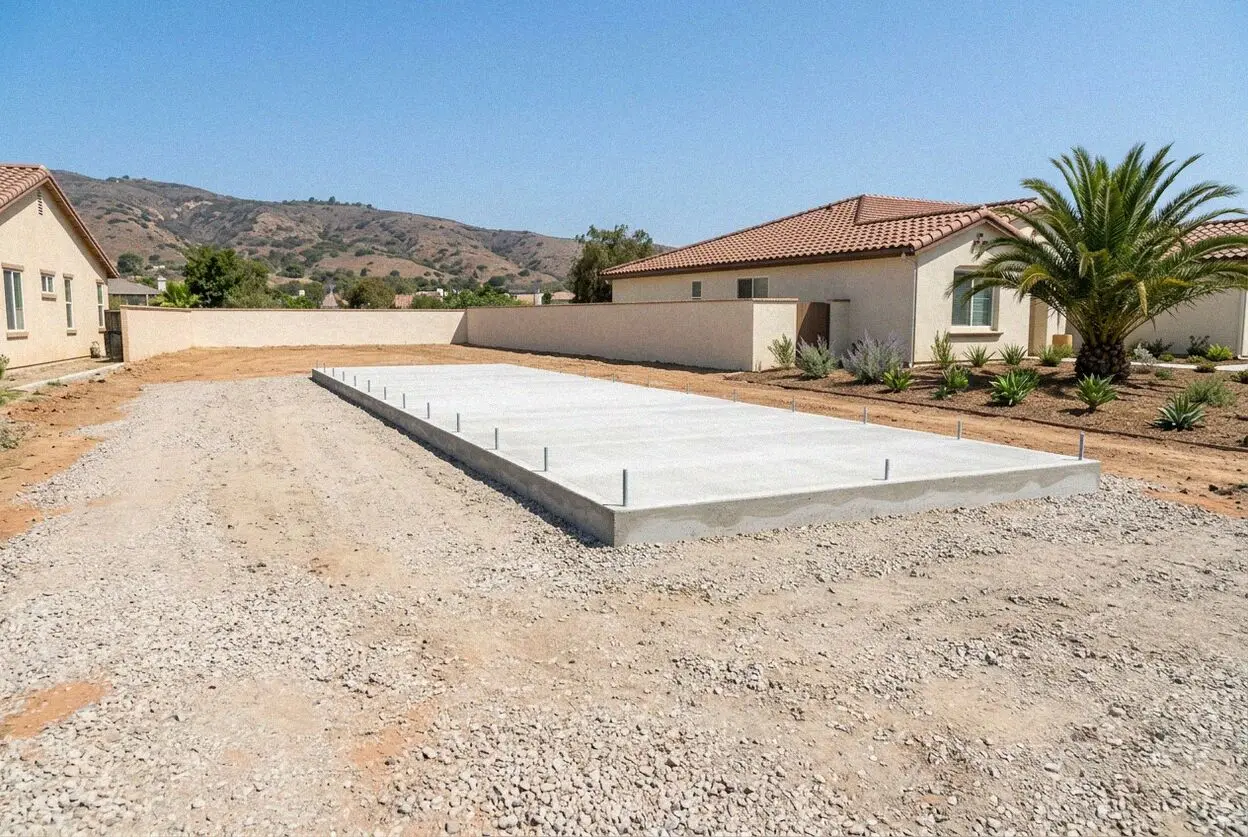 Slab foundation with thickened edges poured for an ADU in North Torrance