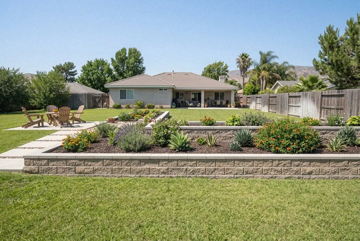 Concrete retaining wall with weep holes on a Hollywood Riviera slope