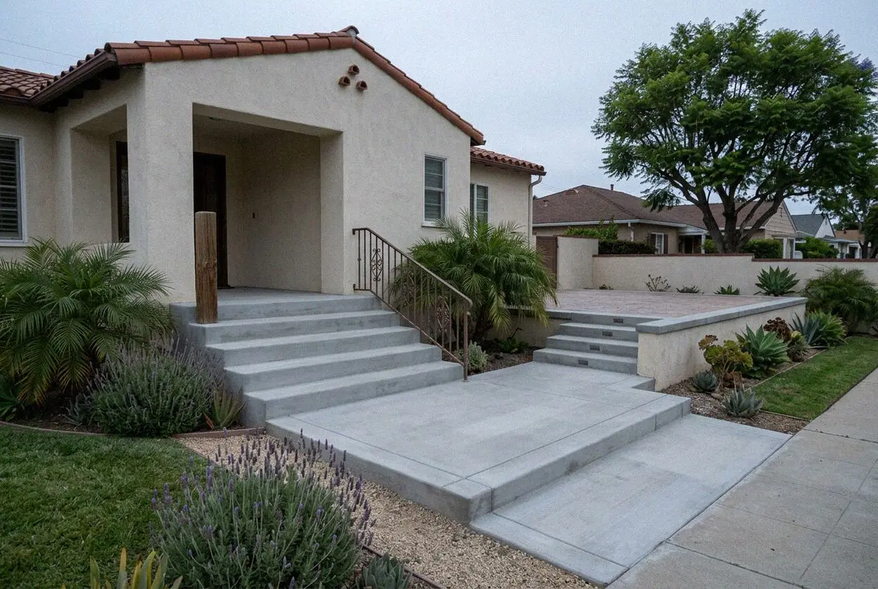 New poured concrete porch steps at a 1920s house in Old Torrance