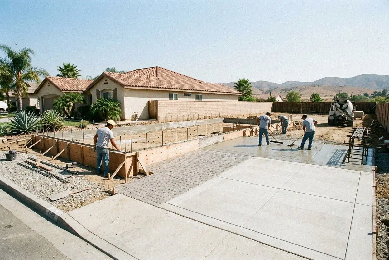 Crew pouring a stem wall foundation for an addition at a Torrance home