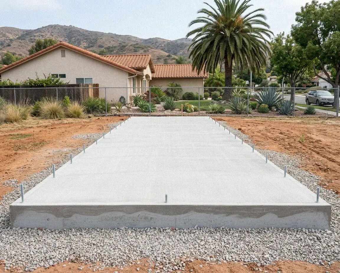 Finished slab foundation with anchor bolts for an ADU in Torrance